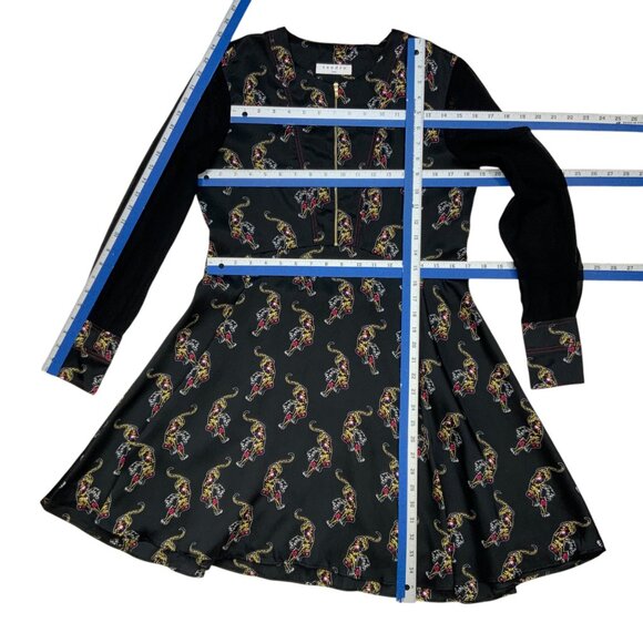 Sandro Paris Kaiya Tiger Print Dress 3 US/8 Black Long Sleeve Mini MISSING BELT - Picture 5 of 12